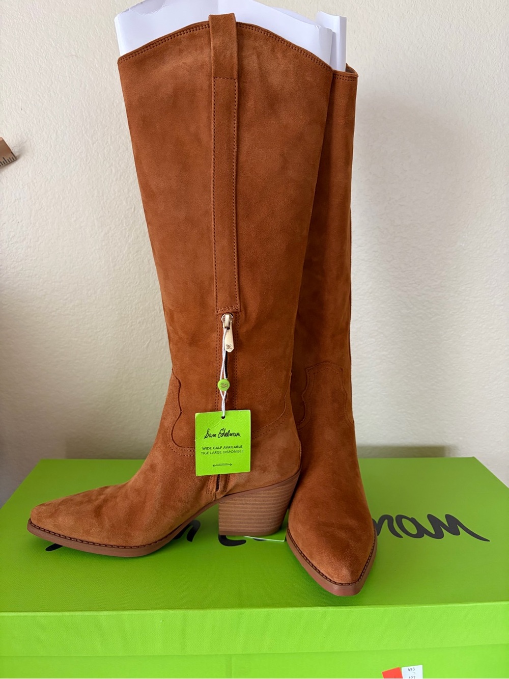 Sam Edelman Tall Suede Western Boots in Cognac Brown Size 8 regular.